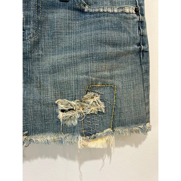 Y2K Vintage Angels Denim skirt size S micro mini distressed embroidered raw hem - Picture 8 of 10